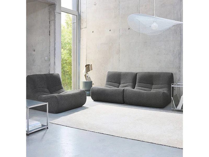 Lot de 3 fauteuils chauffeuses en bouclette texturée anthracite style contemporain 1 place