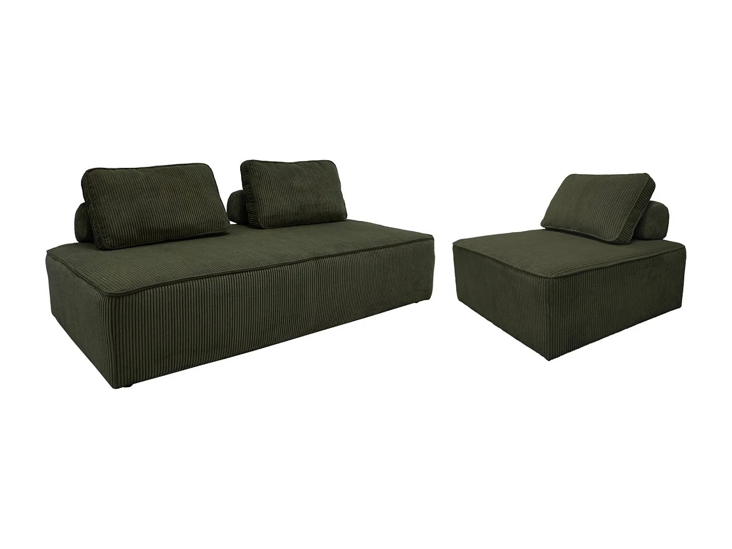 Sofá modular de pana, 3 plazas verde oscuro