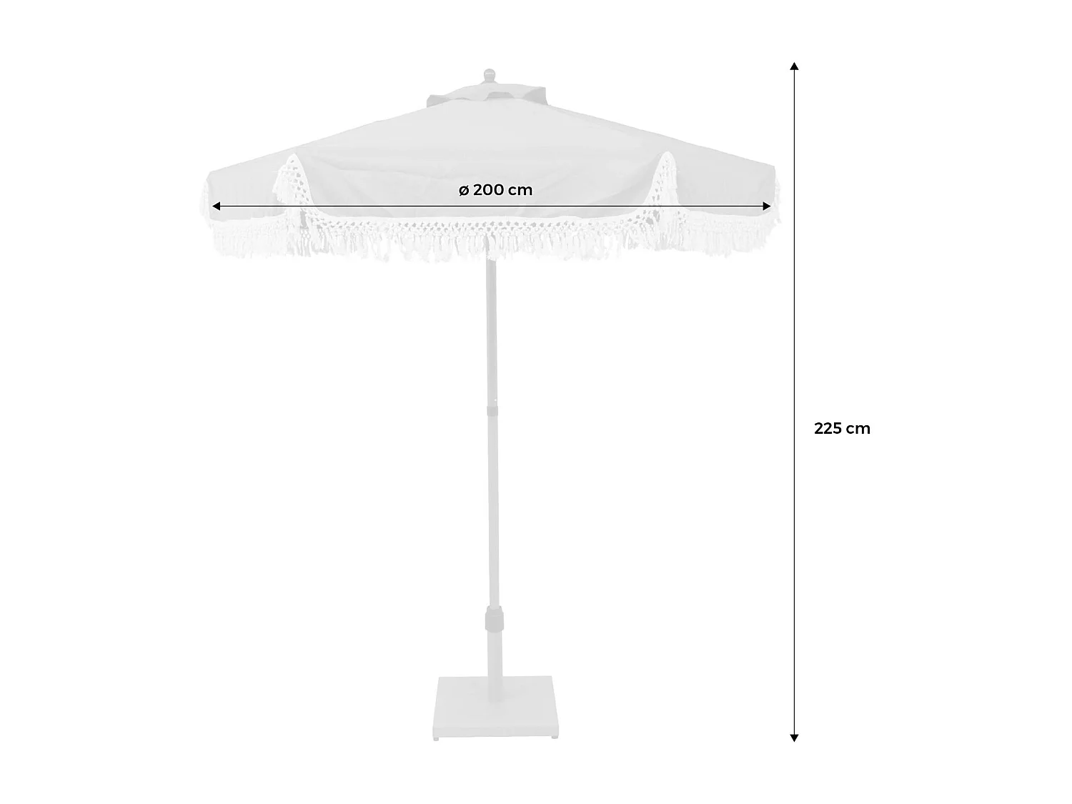 Parasol redondo recta con flecos, ø2m rayas beige y crudo