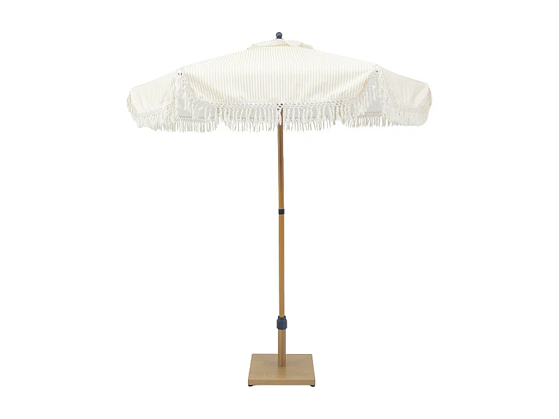 Parasol redondo recta con flecos, ø2m rayas beige y crudo