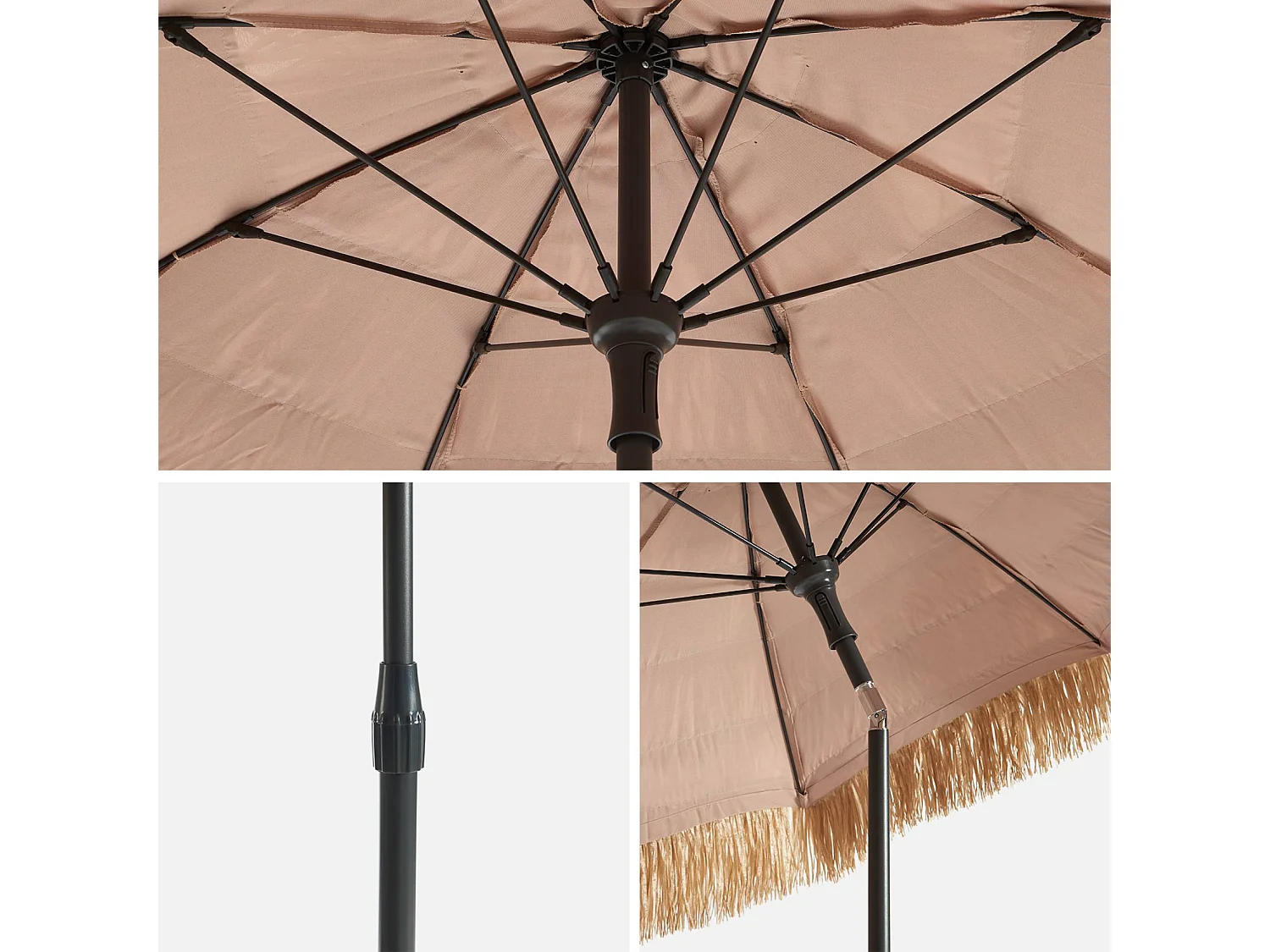 Parasol exotique droit acier imitation bois et paille - Monaco