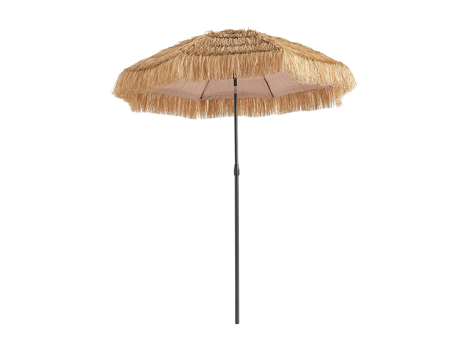 Parasol exótico recto de acero, imitación madera y paja natural
