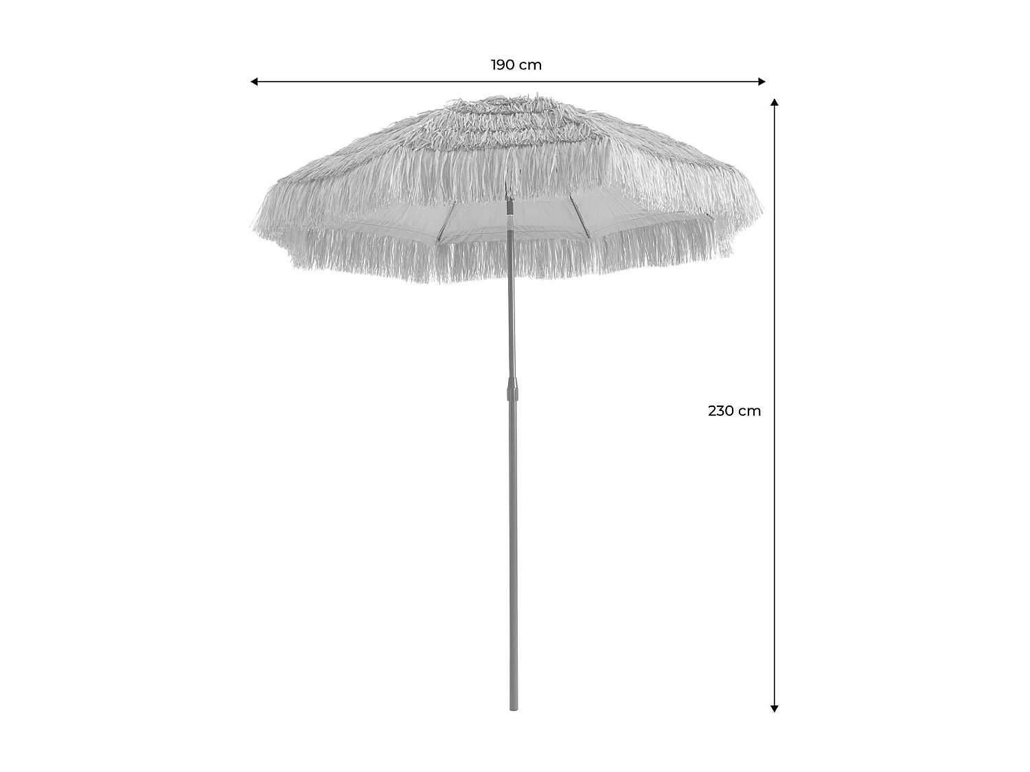 Parasol exótico recto de acero, imitación madera y paja natural