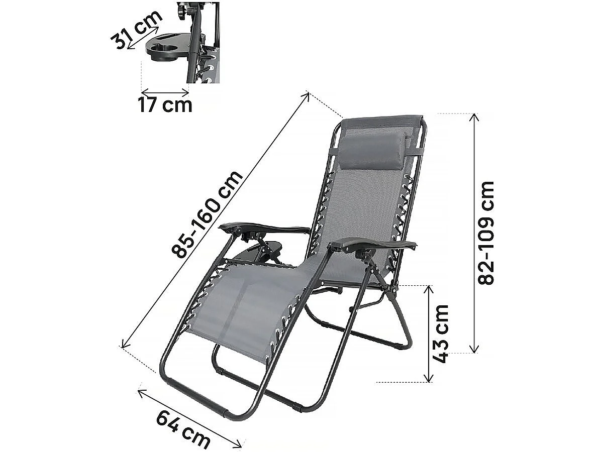 Lot de 2 fauteuils de jardin inclinable zéro gravité "Sintra" - Gris
