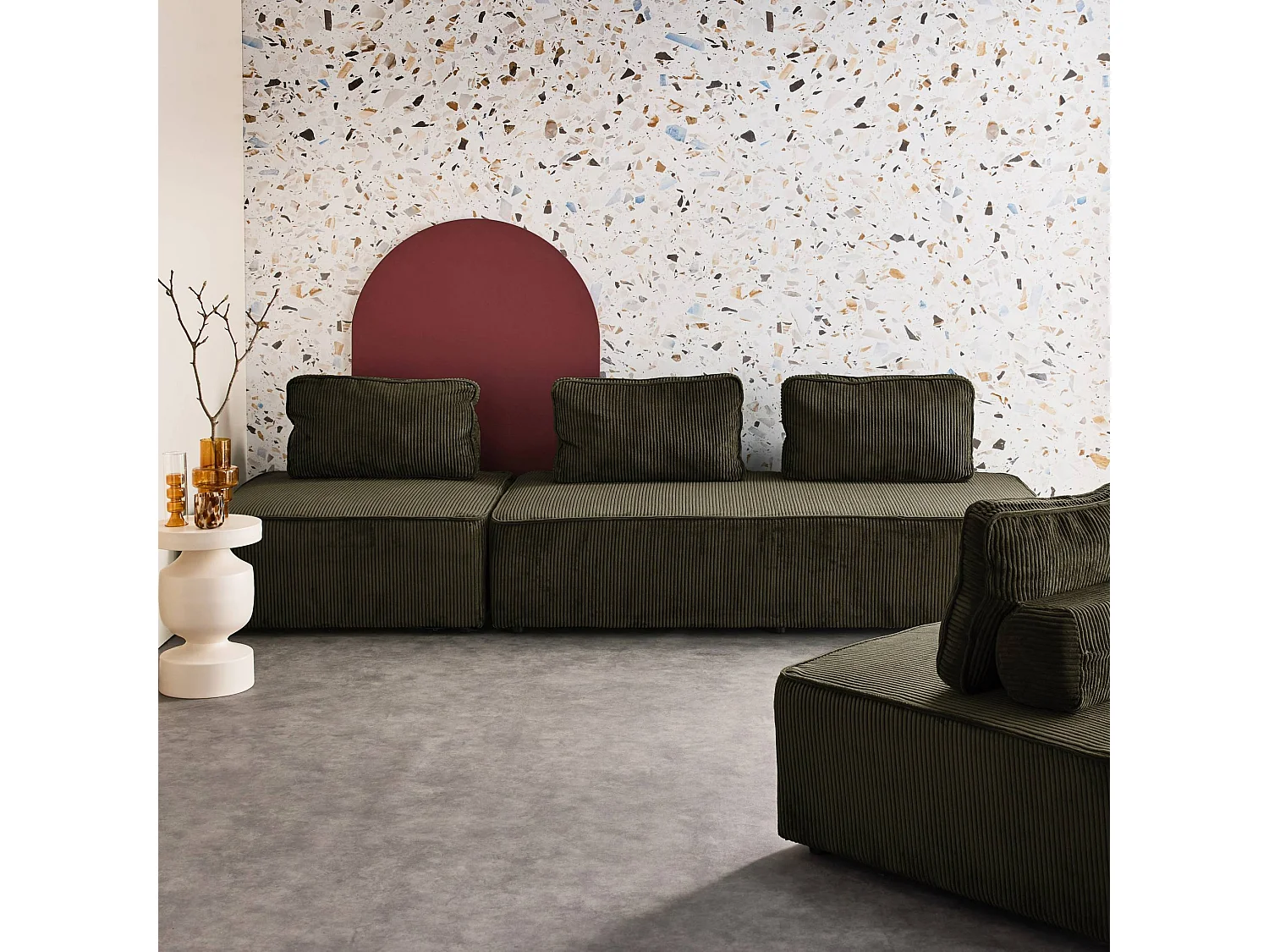 Sofá modular de pana, 4 plazas verde oscuro