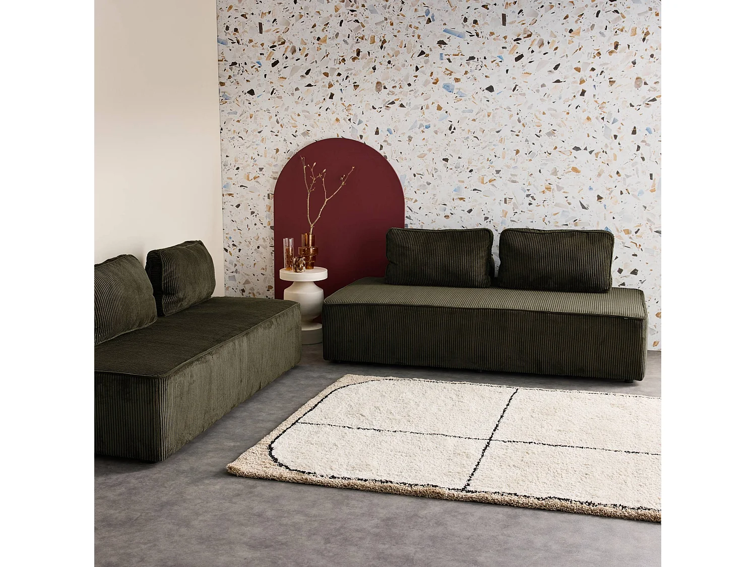 Divano modulare in velluto, 4 posti, verde scuro