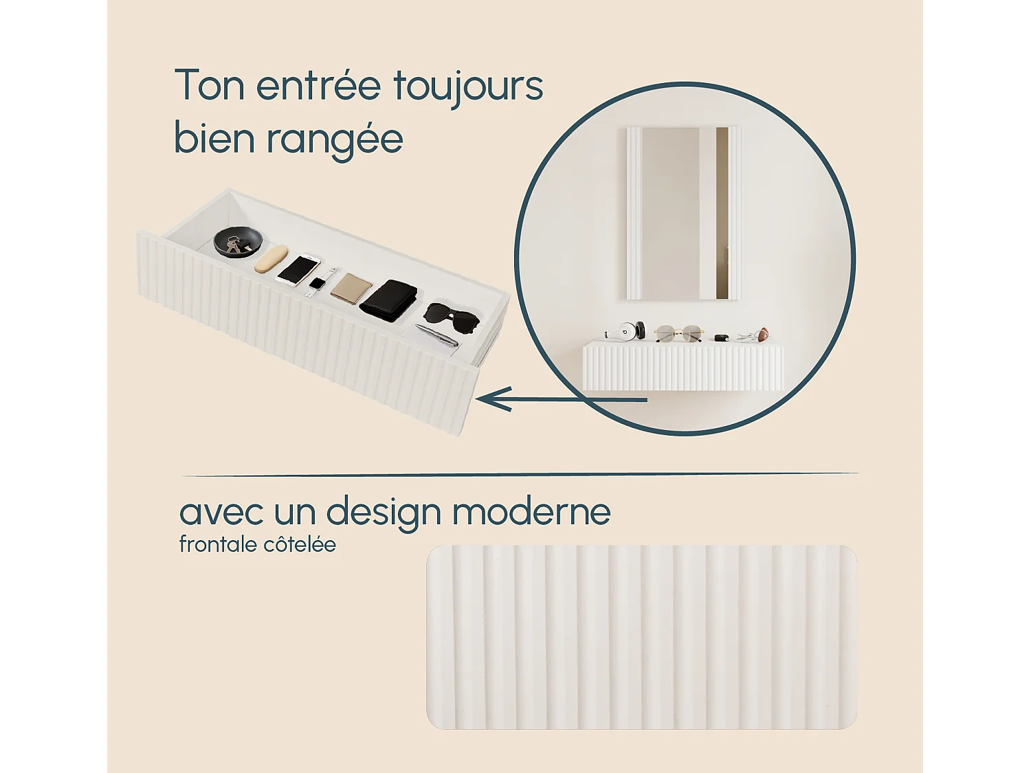 Meuble d'entrée pour Hall d'entrée Couloir en Blanc 80x42x97cm Amira