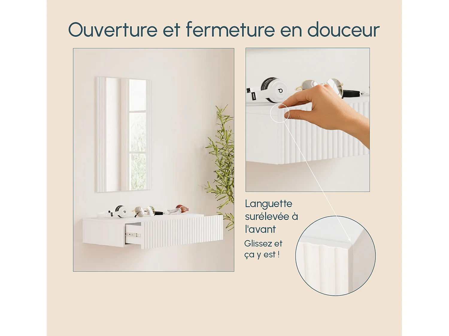 Meuble d'entrée pour Hall d'entrée Couloir en Blanc 80x42x97cm Amira