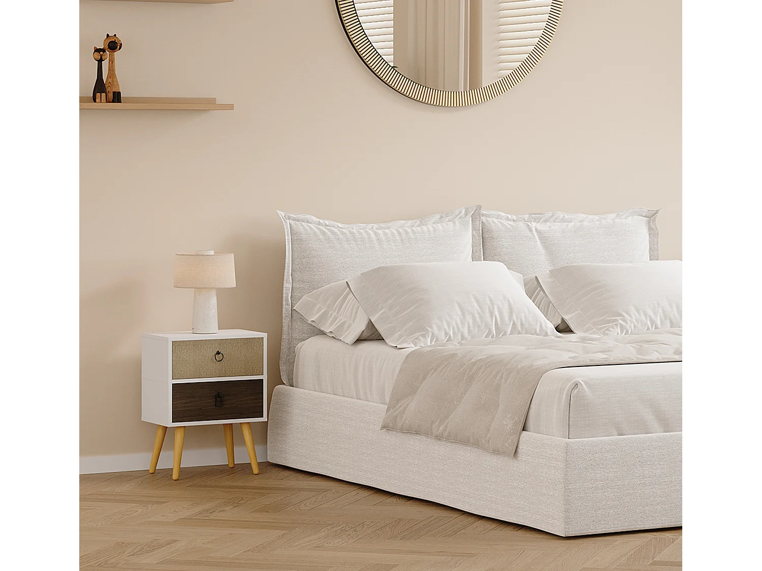 Table de chevet pour Chambre à coucher en Multicolore 45x29,5x52,5cm Leticia