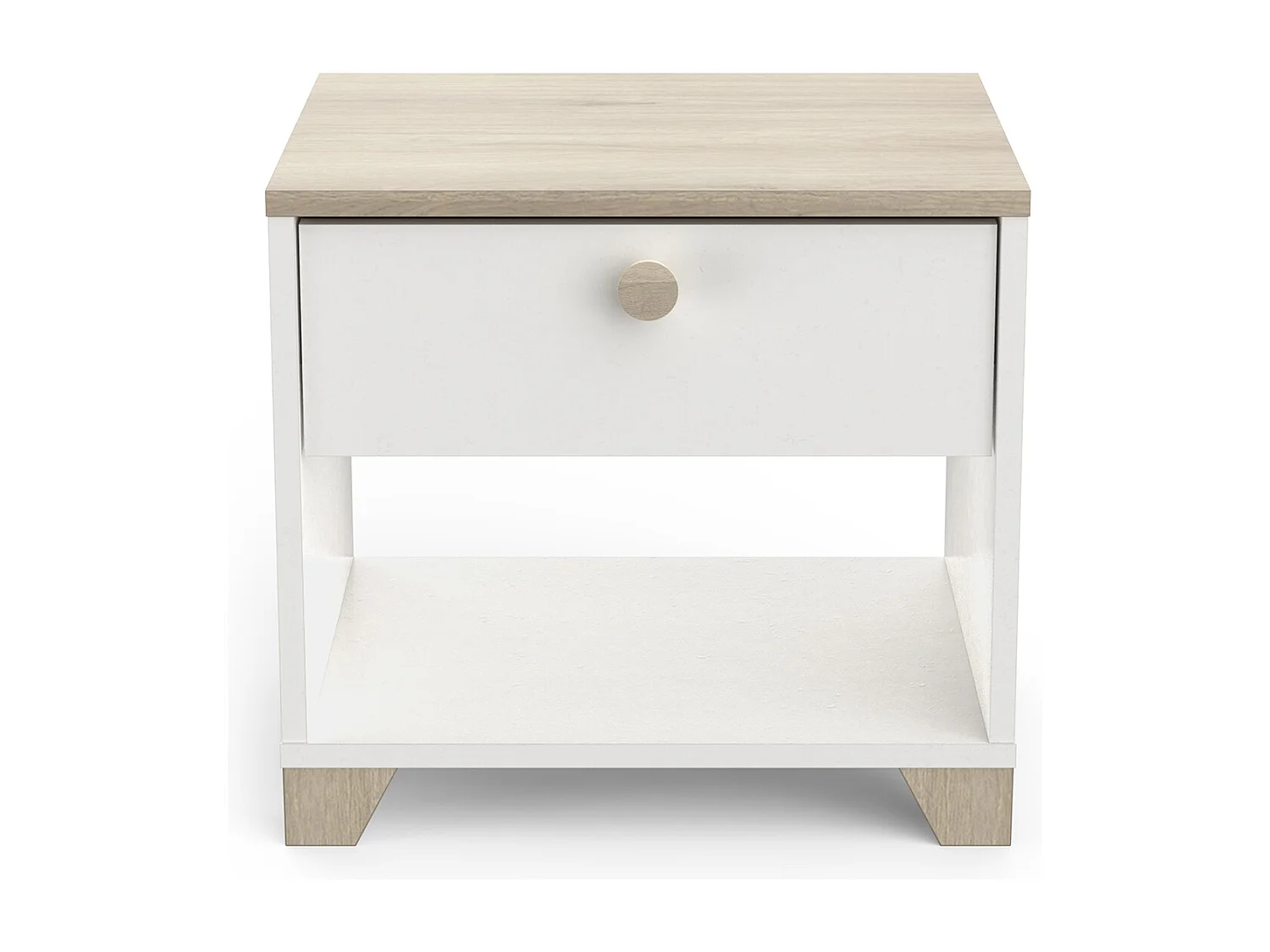 Table de chevet, table de nuit 1 tiroir couleur chêne / blanc mat - Largeur 43,2 x Profondeur 36,2 x Hauteur 39,7 cm