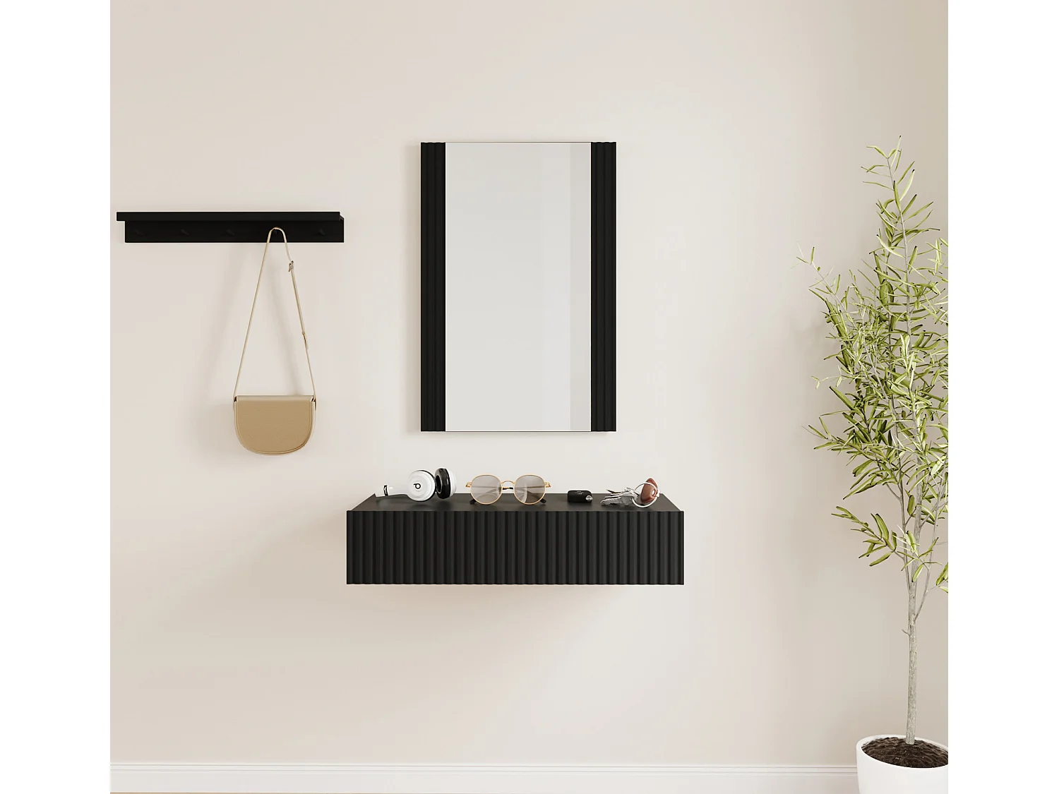 Meuble d'entrée pour Hall d'entrée Couloir en Noir 80x42x97cm Amira