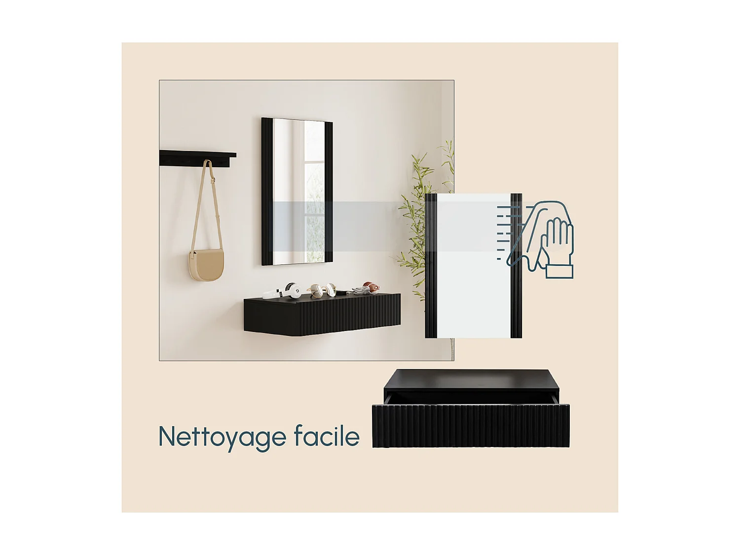 Meuble d'entrée pour Hall d'entrée Couloir en Noir 80x42x97cm Amira