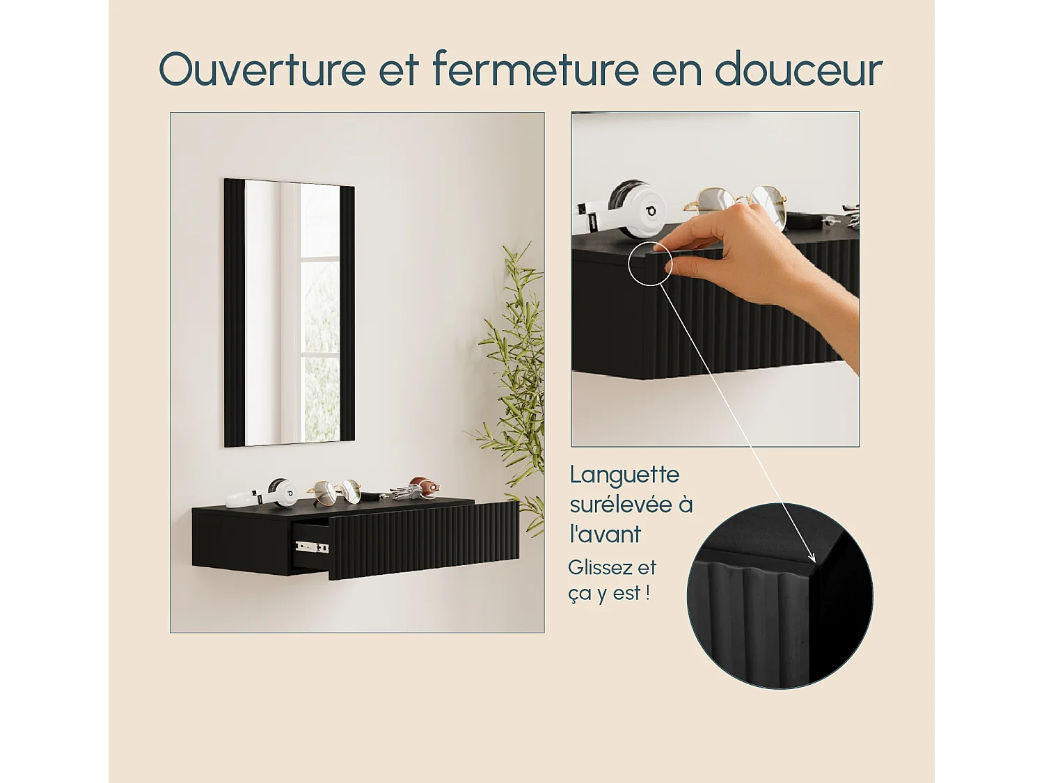 Meuble d'entrée pour Hall d'entrée Couloir en Noir 80x42x97cm Amira