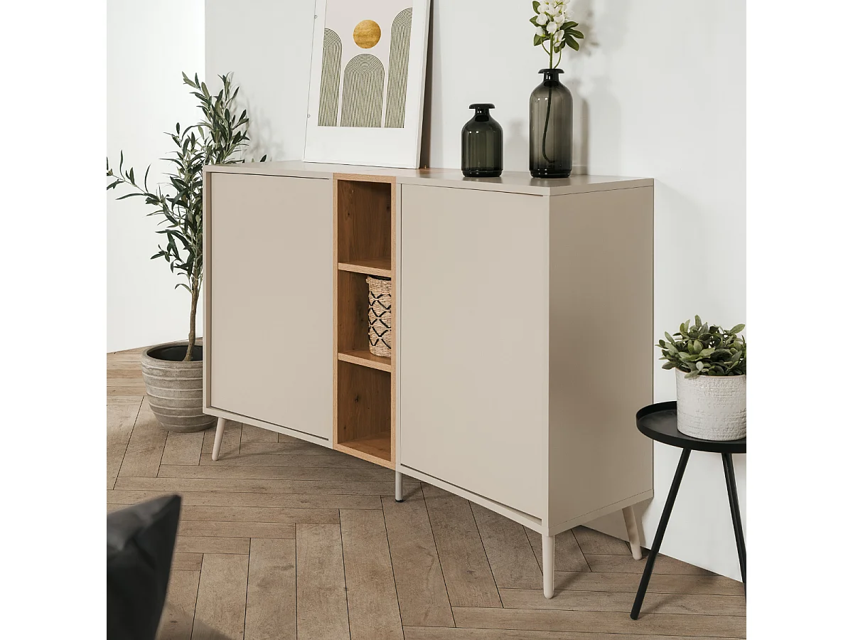 Buffet 2 portes décor sable et chêne L135 cm MYR