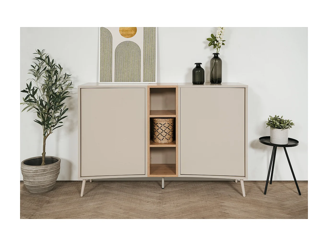 Buffet 2 portes décor sable et chêne L135 cm MYR