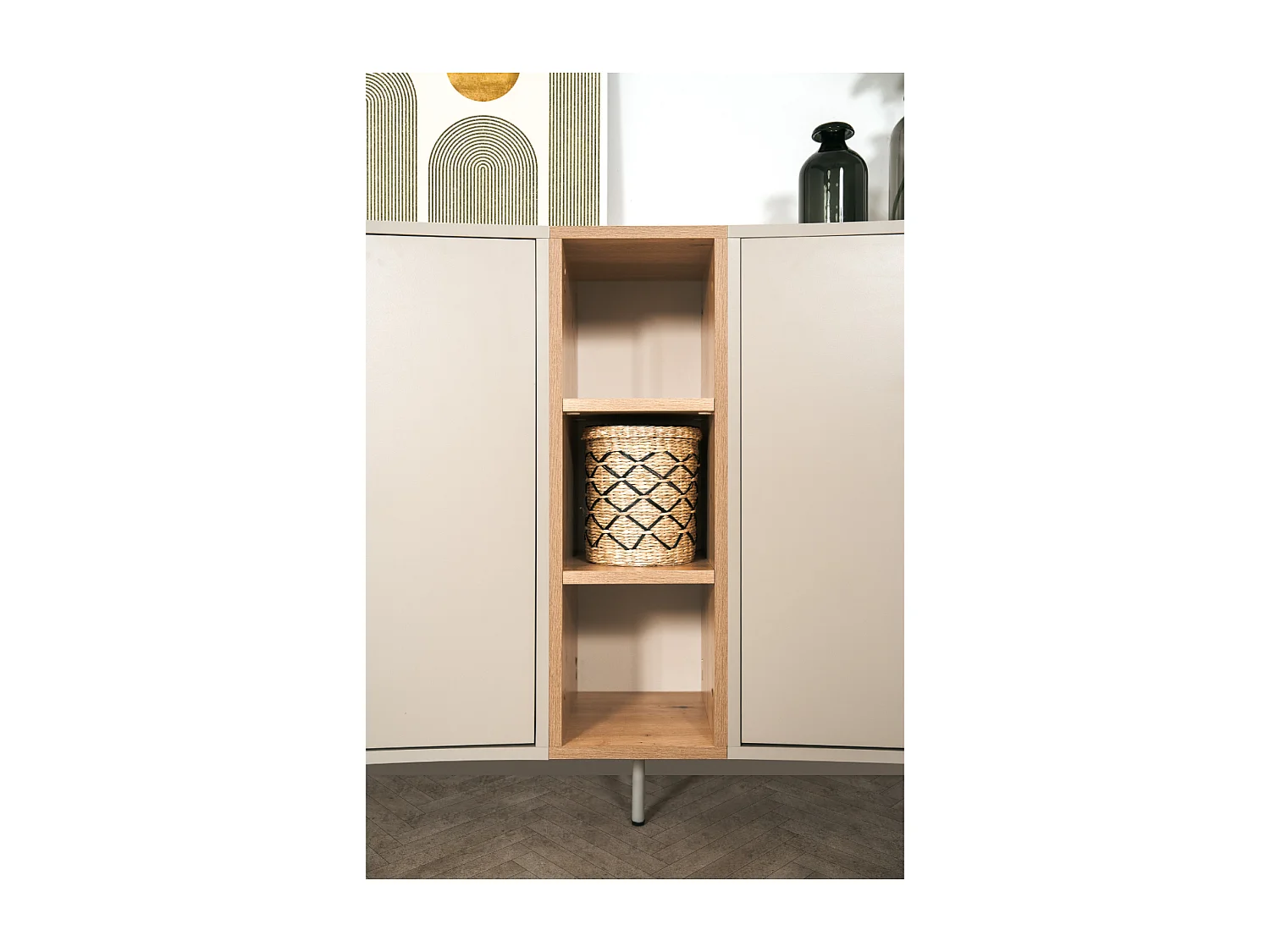 Buffet 2 portes décor sable et chêne L135 cm MYR