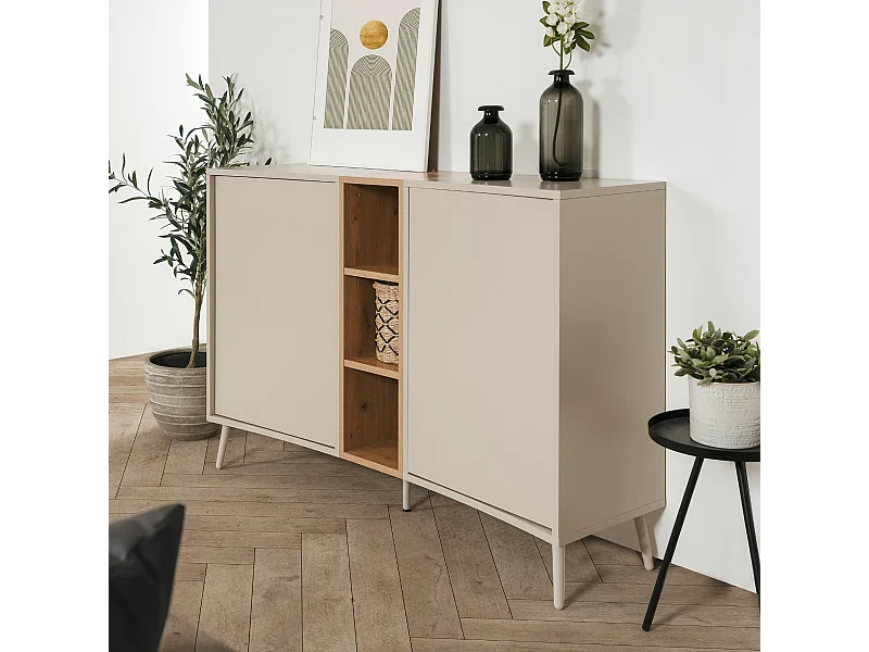 Buffet 2 portes décor sable et chêne L135 cm MYR