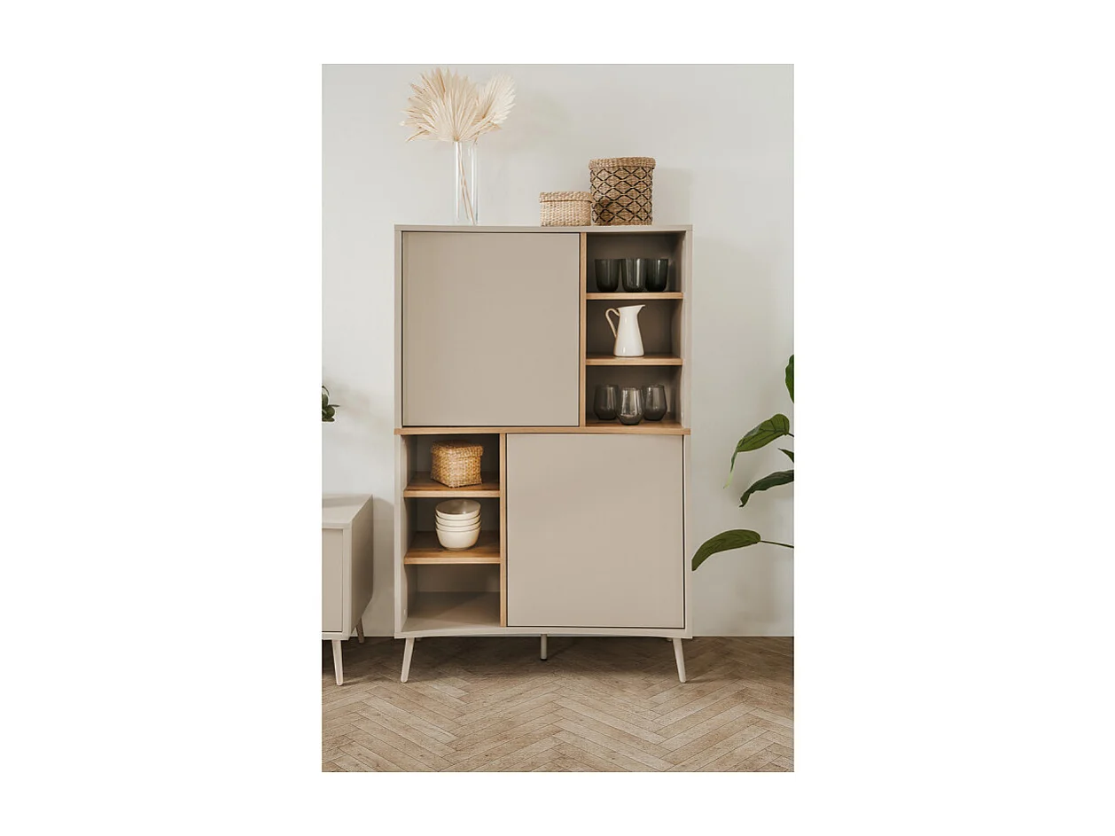 Buffet haut 2 portes 6 niches sable/effet bois Sinop