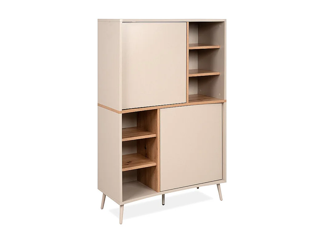 Buffet haut 2 portes 6 niches sable/effet bois Sinop