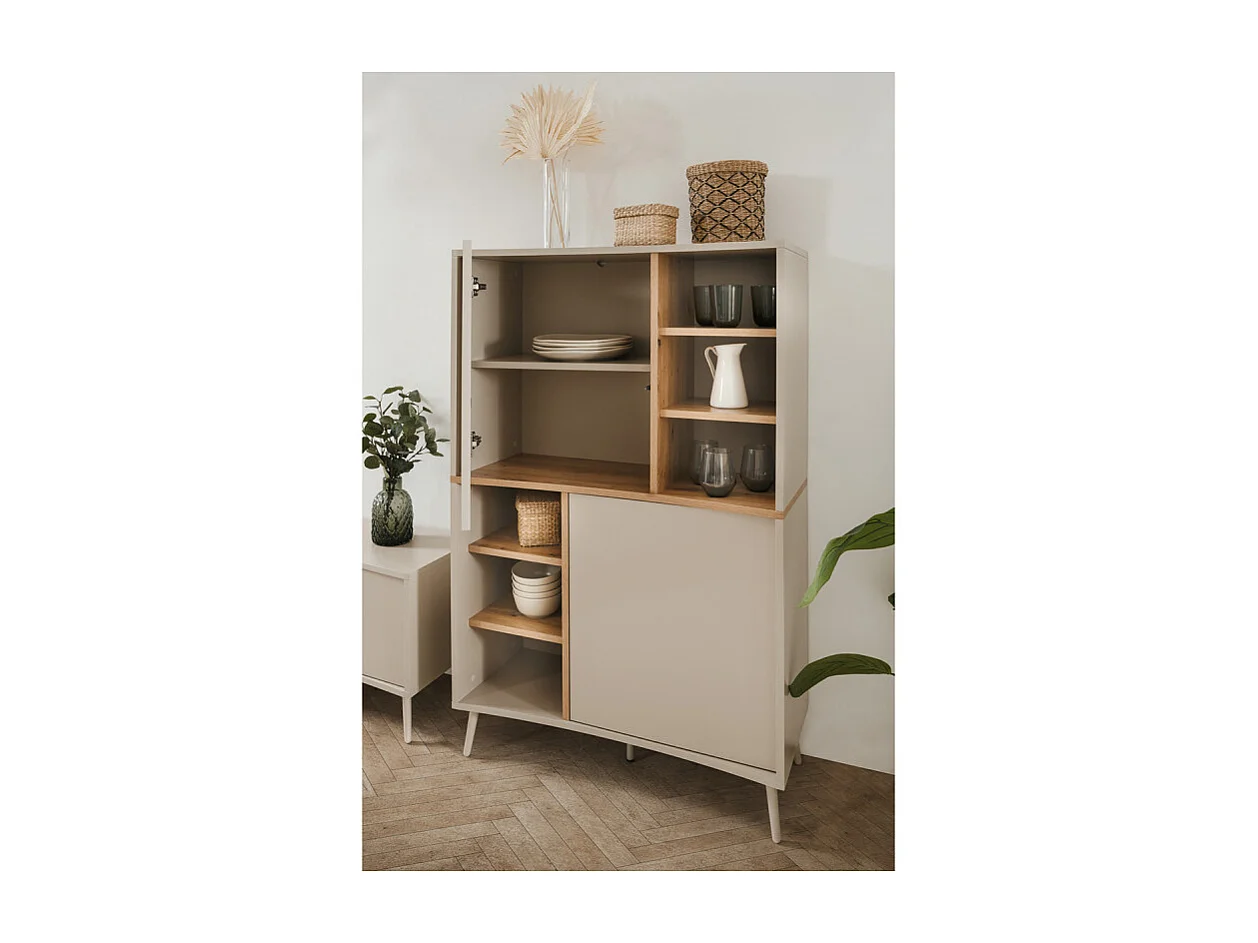 Buffet haut 2 portes 6 niches sable/effet bois Sinop
