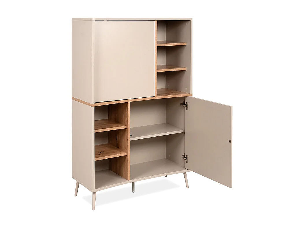 Buffet haut 2 portes 6 niches sable/effet bois Sinop