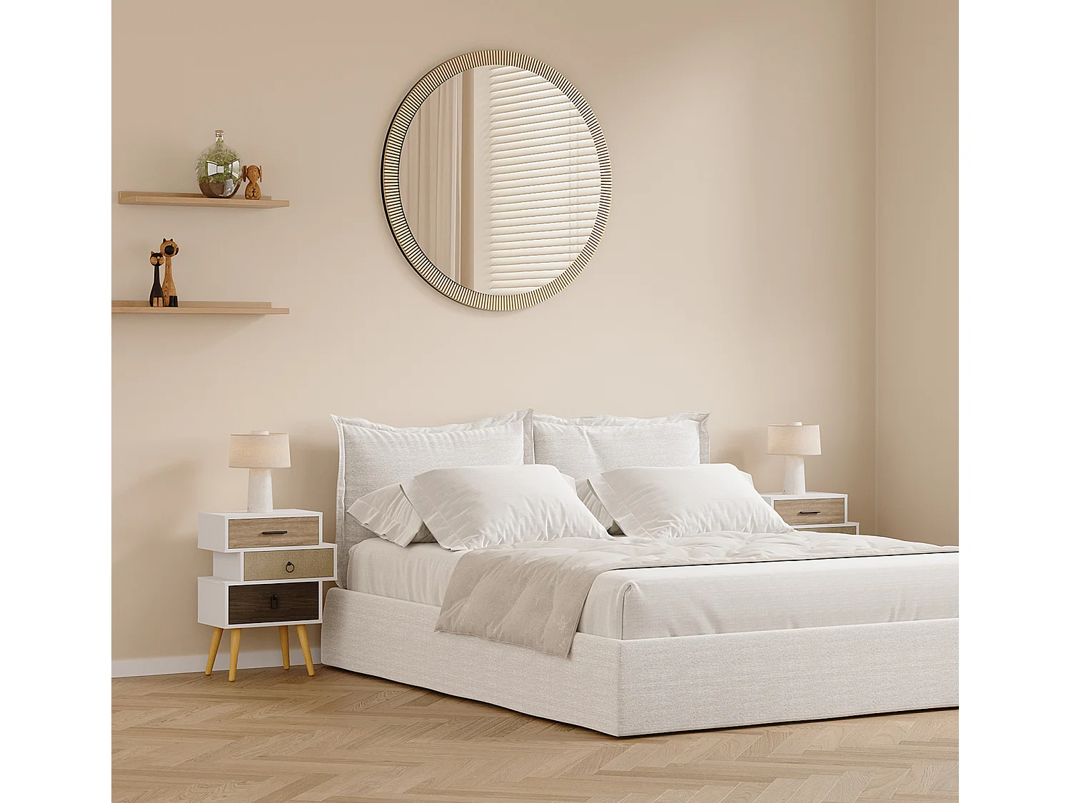 Table de chevet pour Chambre à coucher en Multicolore 52x29,5x68cm Leticia