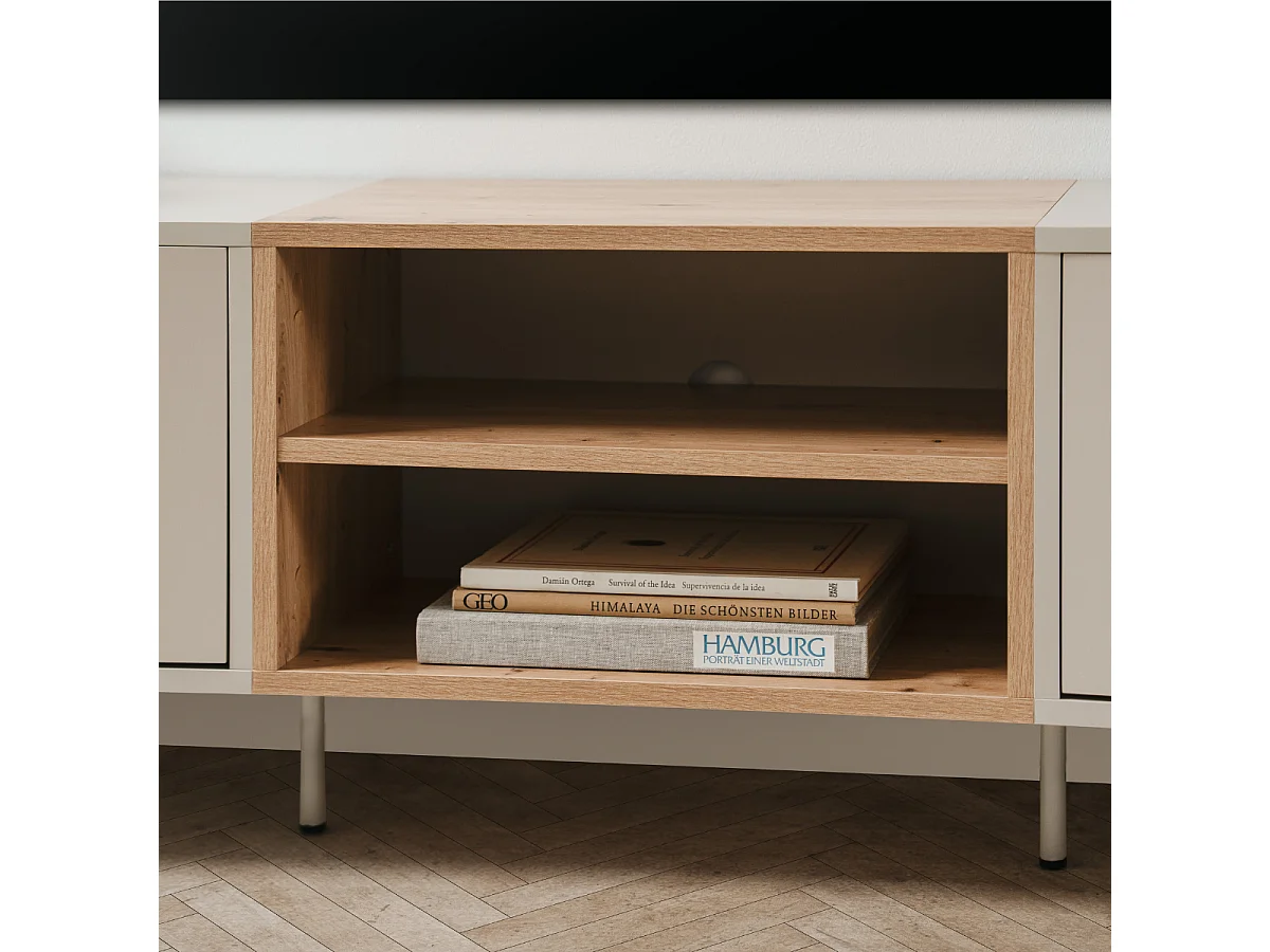 Meuble TV 2 portes décor sable et chêne L175 cm MYR