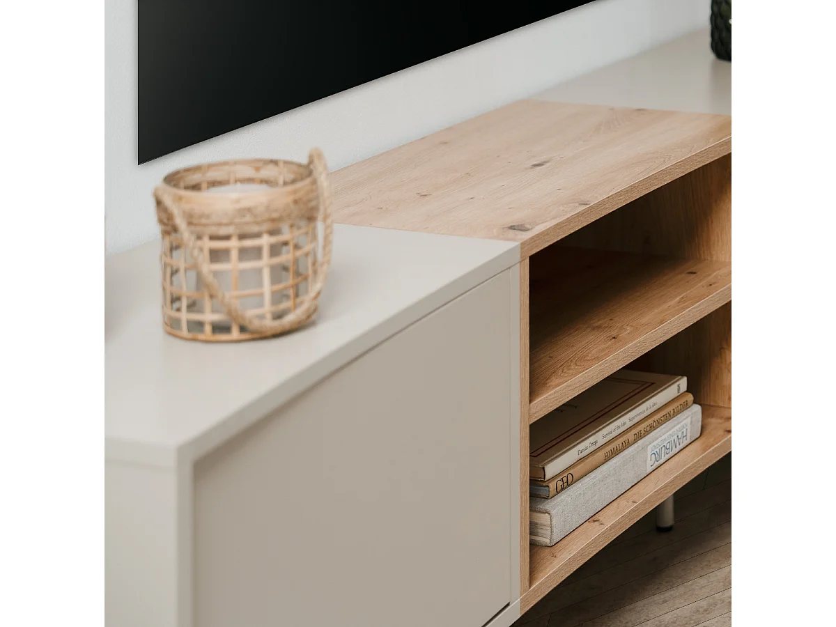 Meuble TV 2 portes décor sable et chêne L175 cm MYR