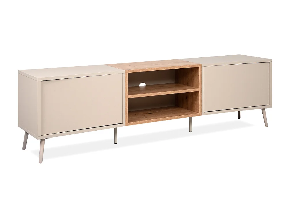 Meuble TV 2 portes décor sable et chêne L175 cm MYR