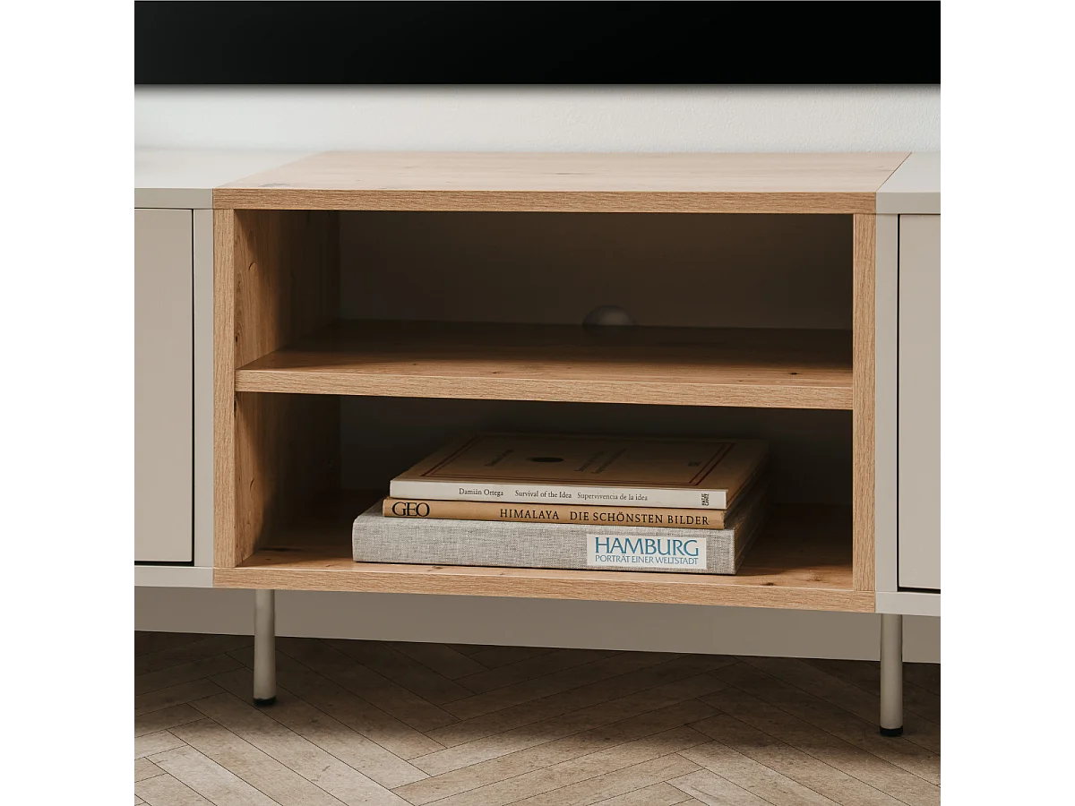 Meuble TV 2 portes décor sable et chêne L175 cm MYR