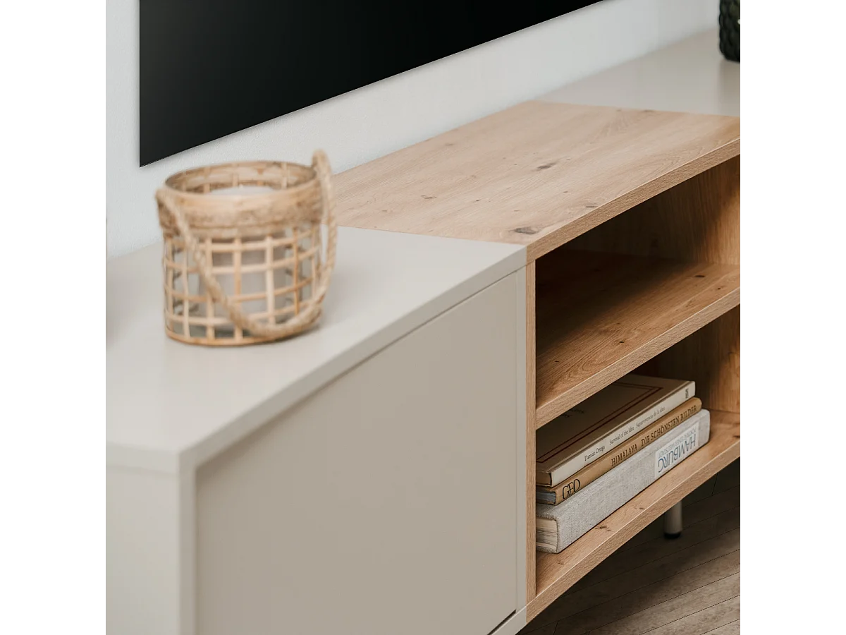 Meuble TV 2 portes décor sable et chêne L175 cm MYR