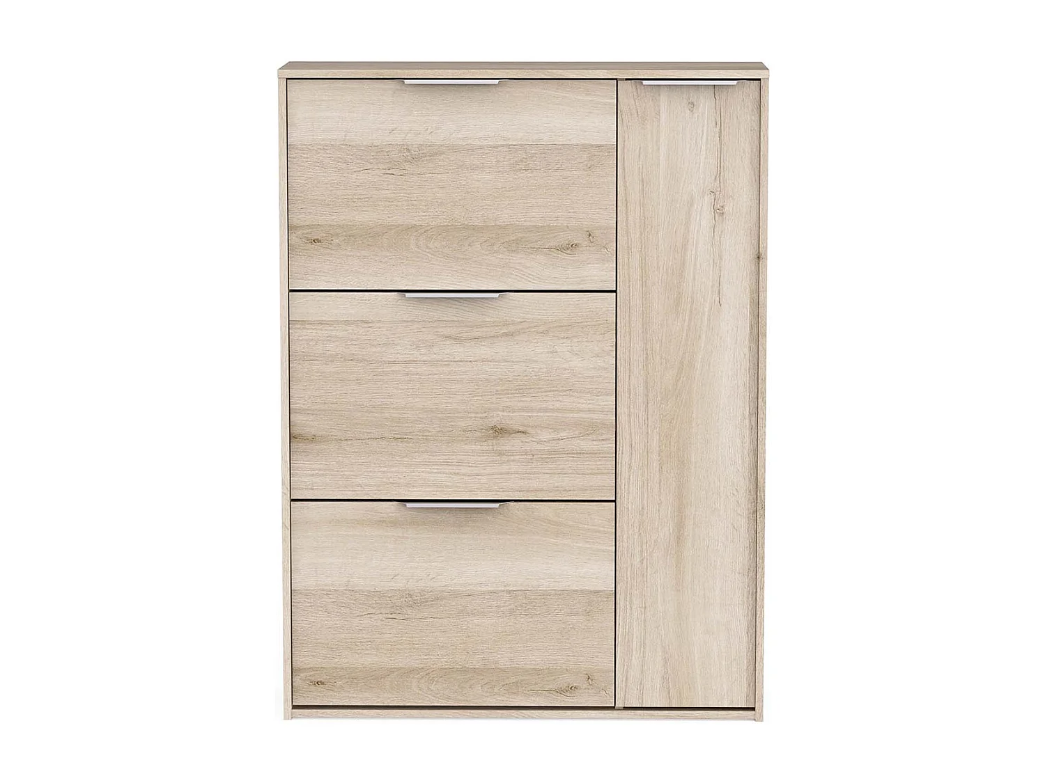 Meuble à chaussures 3 abattants 1 porte couleur chêne - Largeur 90,7 x Profondeur 26,1 x Hauteur 122,9 cm