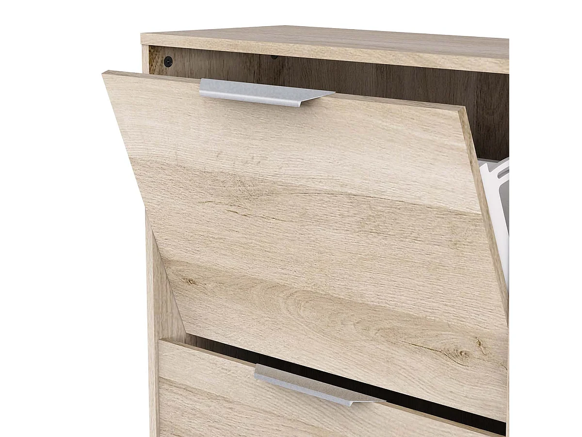 Meuble à chaussures 3 abattants 1 porte couleur chêne - Largeur 90,7 x Profondeur 26,1 x Hauteur 122,9 cm