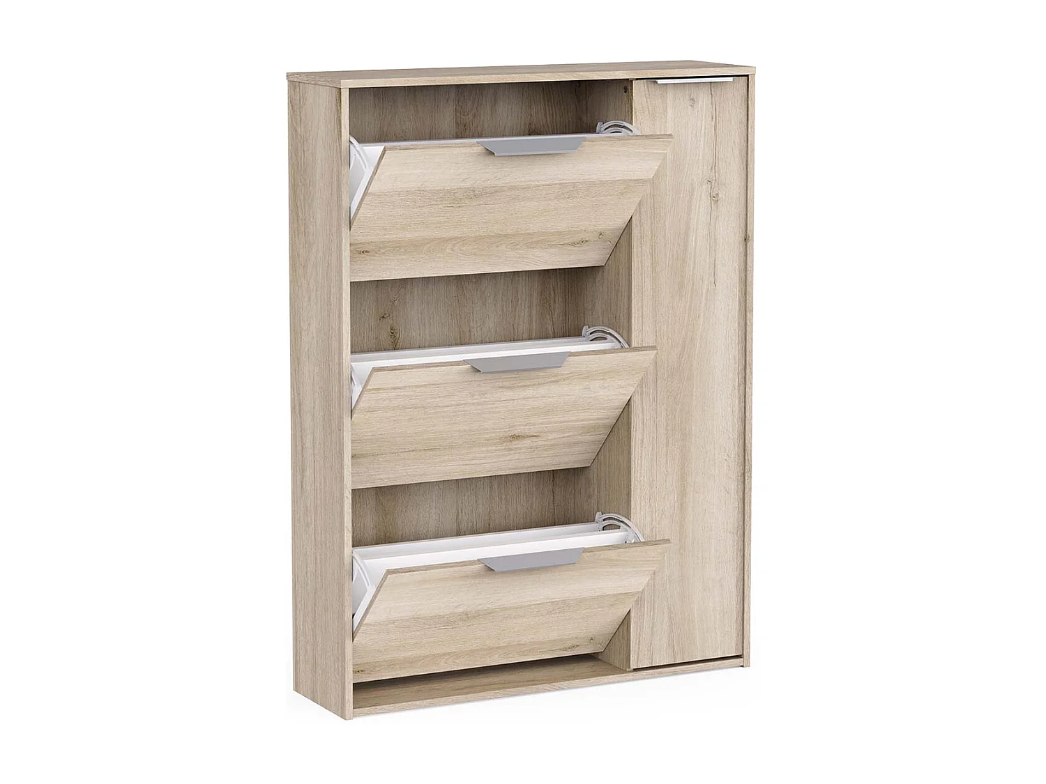 Meuble à chaussures 3 abattants 1 porte couleur chêne - Largeur 90,7 x Profondeur 26,1 x Hauteur 122,9 cm