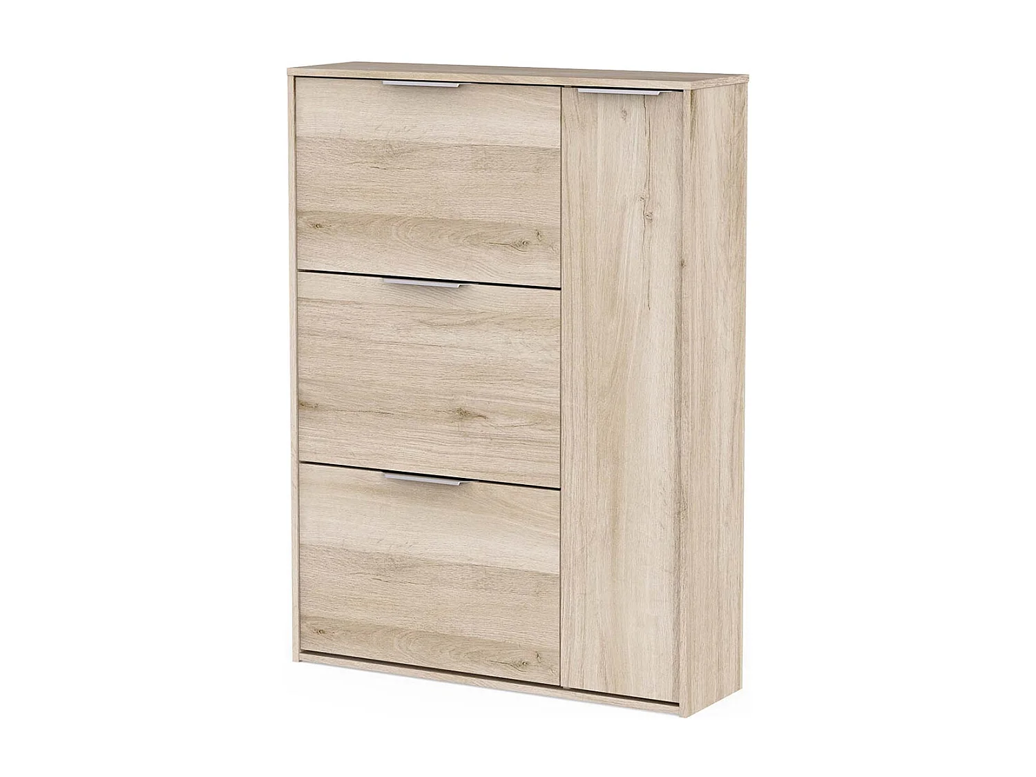 Meuble à chaussures 3 abattants 1 porte couleur chêne - Largeur 90,7 x Profondeur 26,1 x Hauteur 122,9 cm