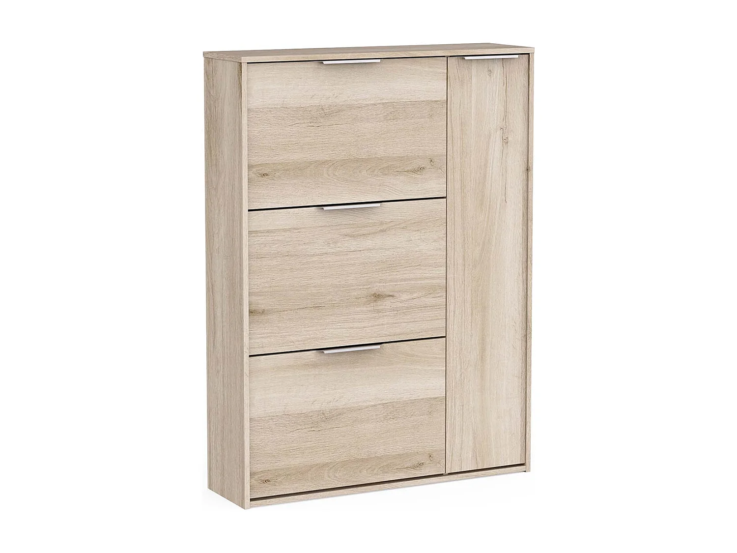 Meuble à chaussures 3 abattants 1 porte couleur chêne - Largeur 90,7 x Profondeur 26,1 x Hauteur 122,9 cm