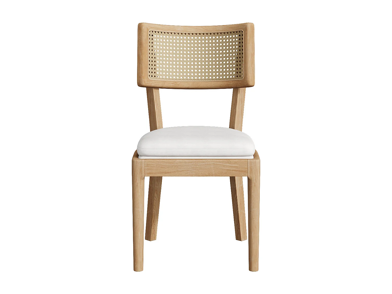 Zestaw 2 drewnianych krzeseł do jadalni z oparciem z rattanu i lnianą poduszką – kolor drewna