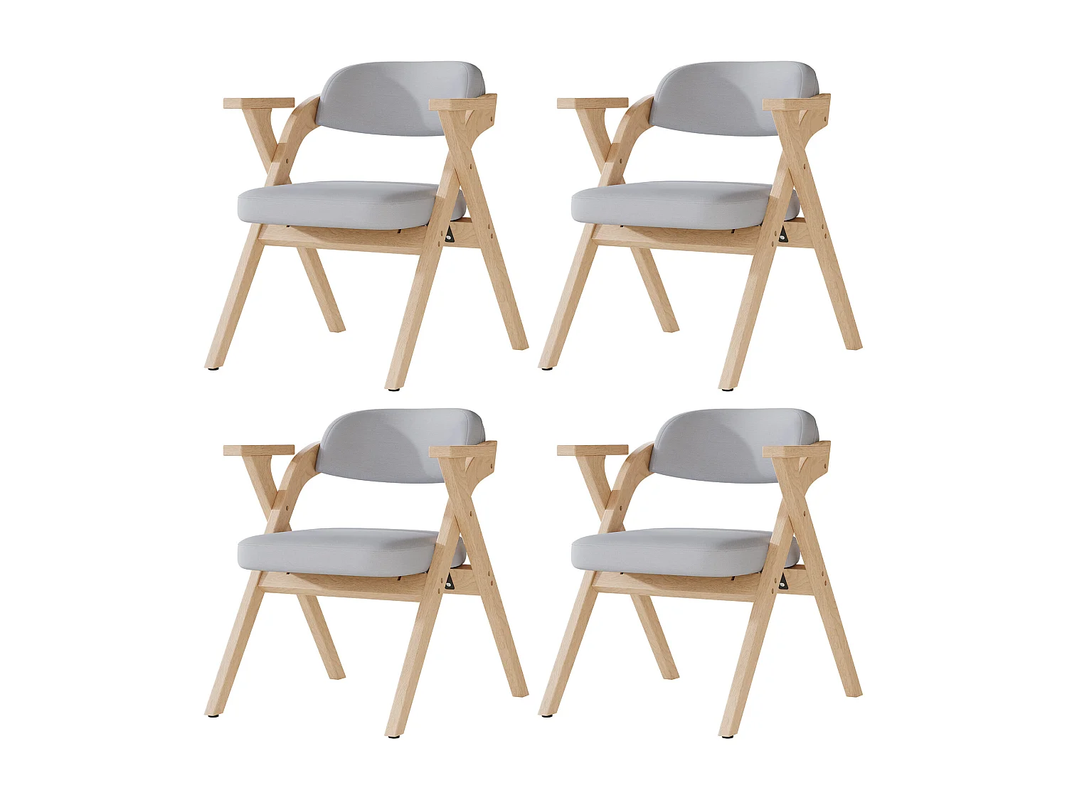 Set van 4 opvouwbare eetkamerstoelen met massief houten frame en linnen kussen – grijs