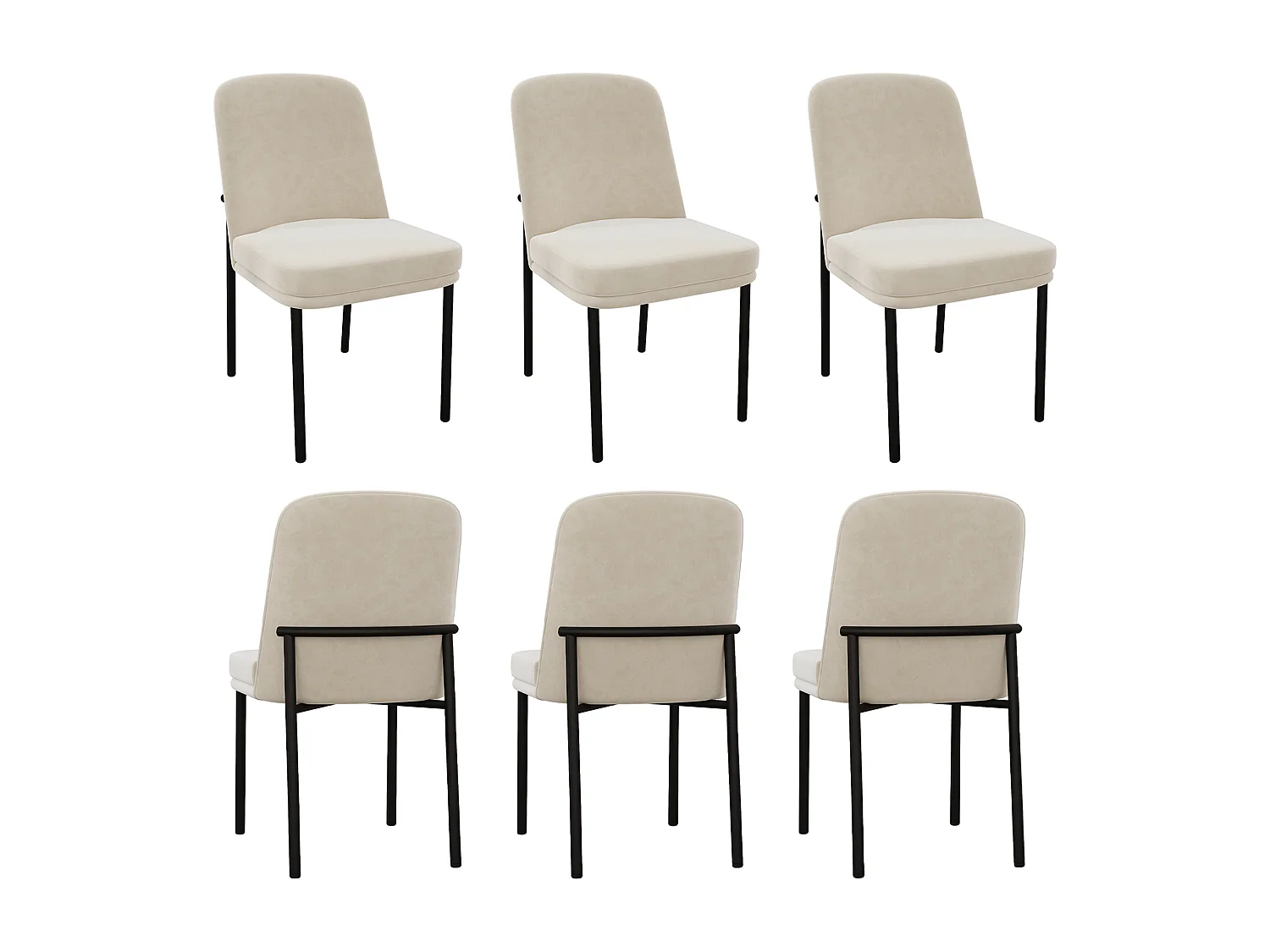 Lot de 6 chaises de salle à manger rembourrées en velours avec cadre métallique noir - velours beige