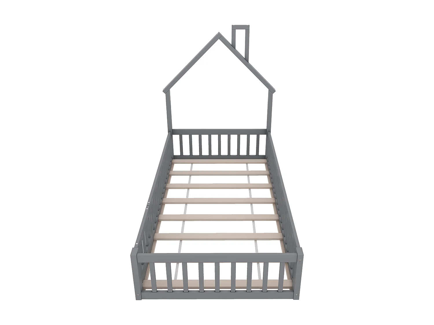Lit cabane 90x200 cm lit enfant avec barrières de sécurité et sommier à lattes - gris - sans matelas
