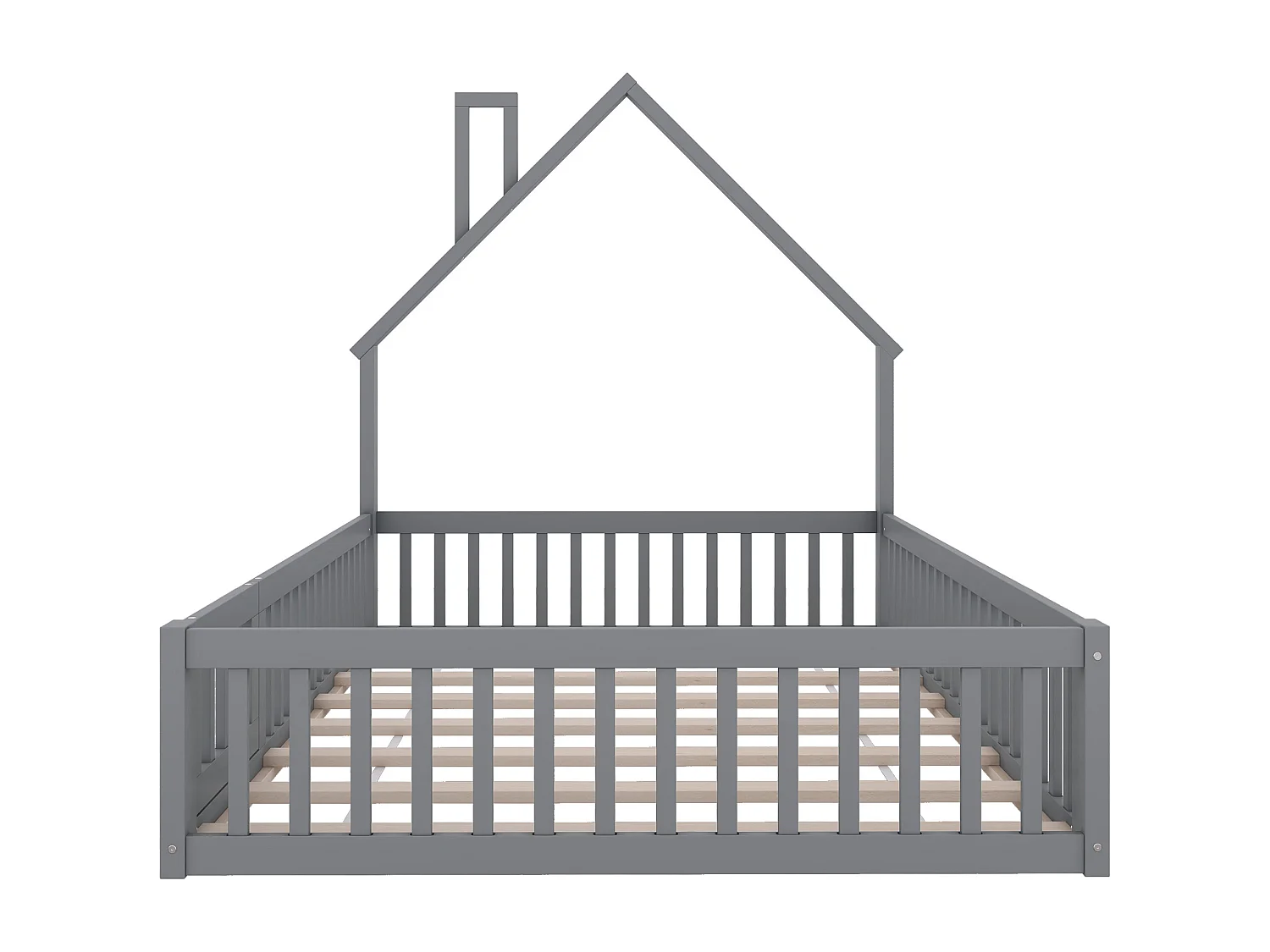 Lit cabane 140x200 cm lit enfant avec barrières de sécurité et sommier à lattes - gris - sans matelas