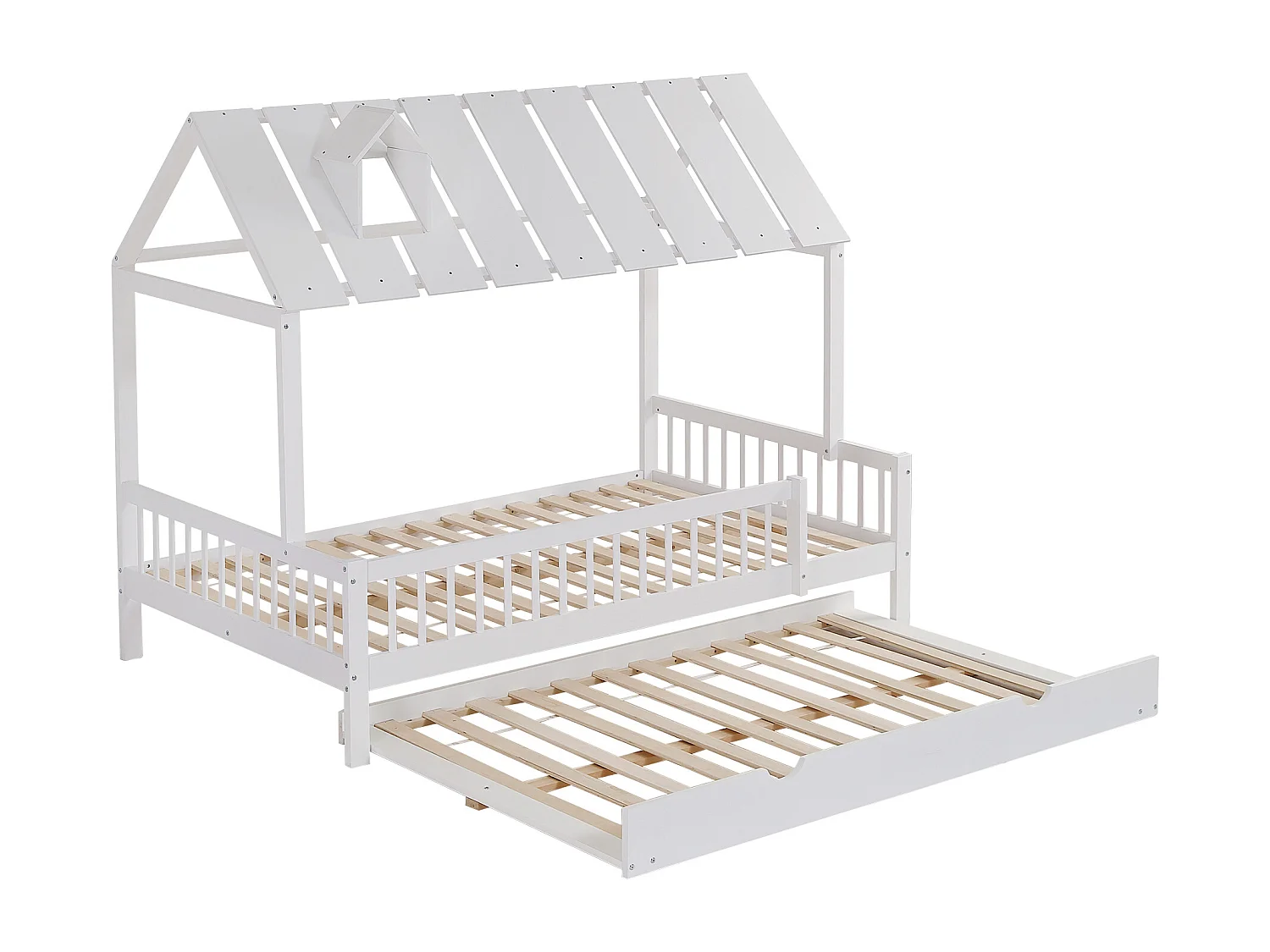 Lit gigogne 120x200 cm lit cabane avec sommier à lattes - en bois - blanc - sans matelas