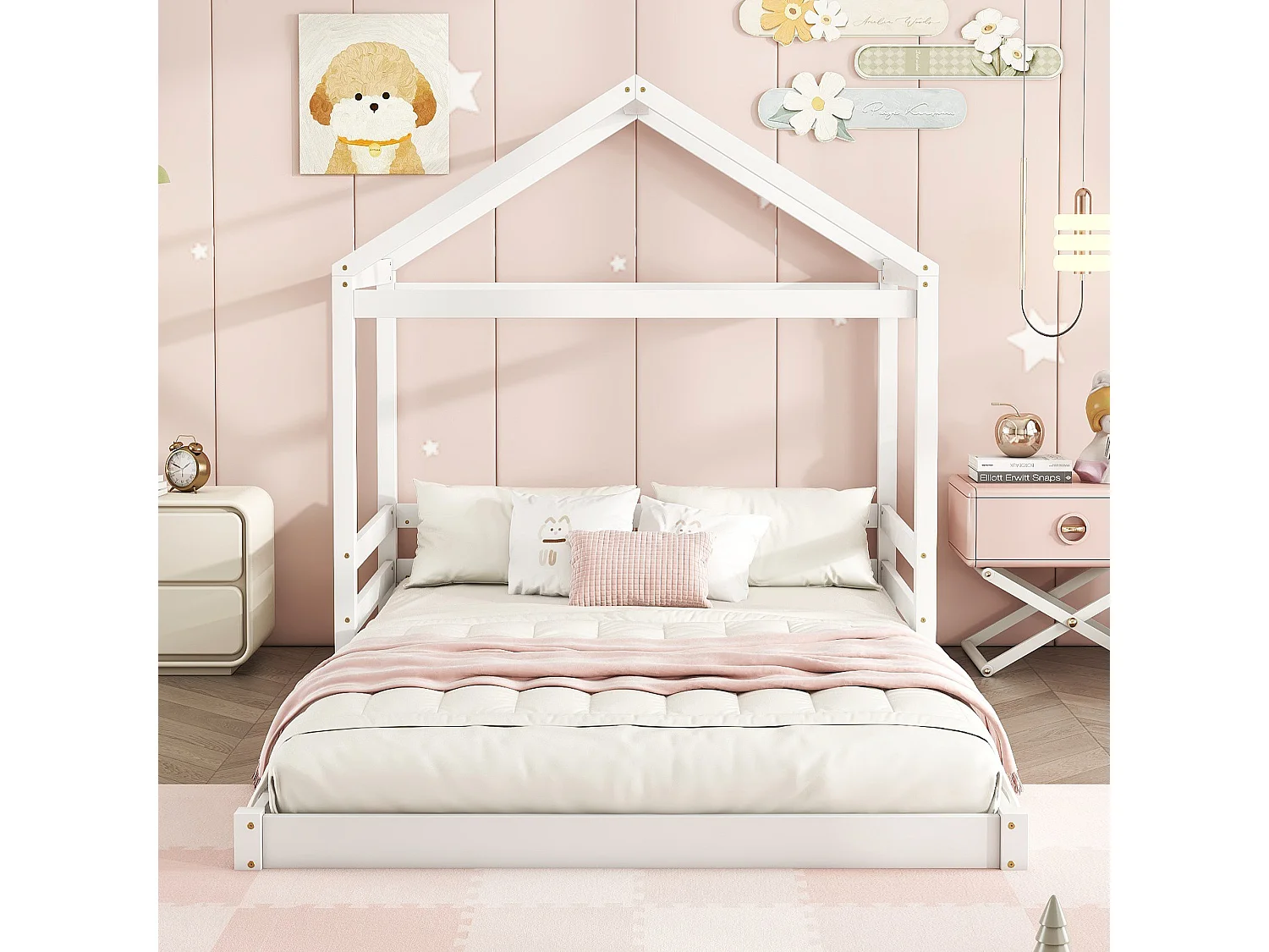 Lit cabane 140x200 cm lit enfant avec sommier à lattes - pin - blanc - sans matelas