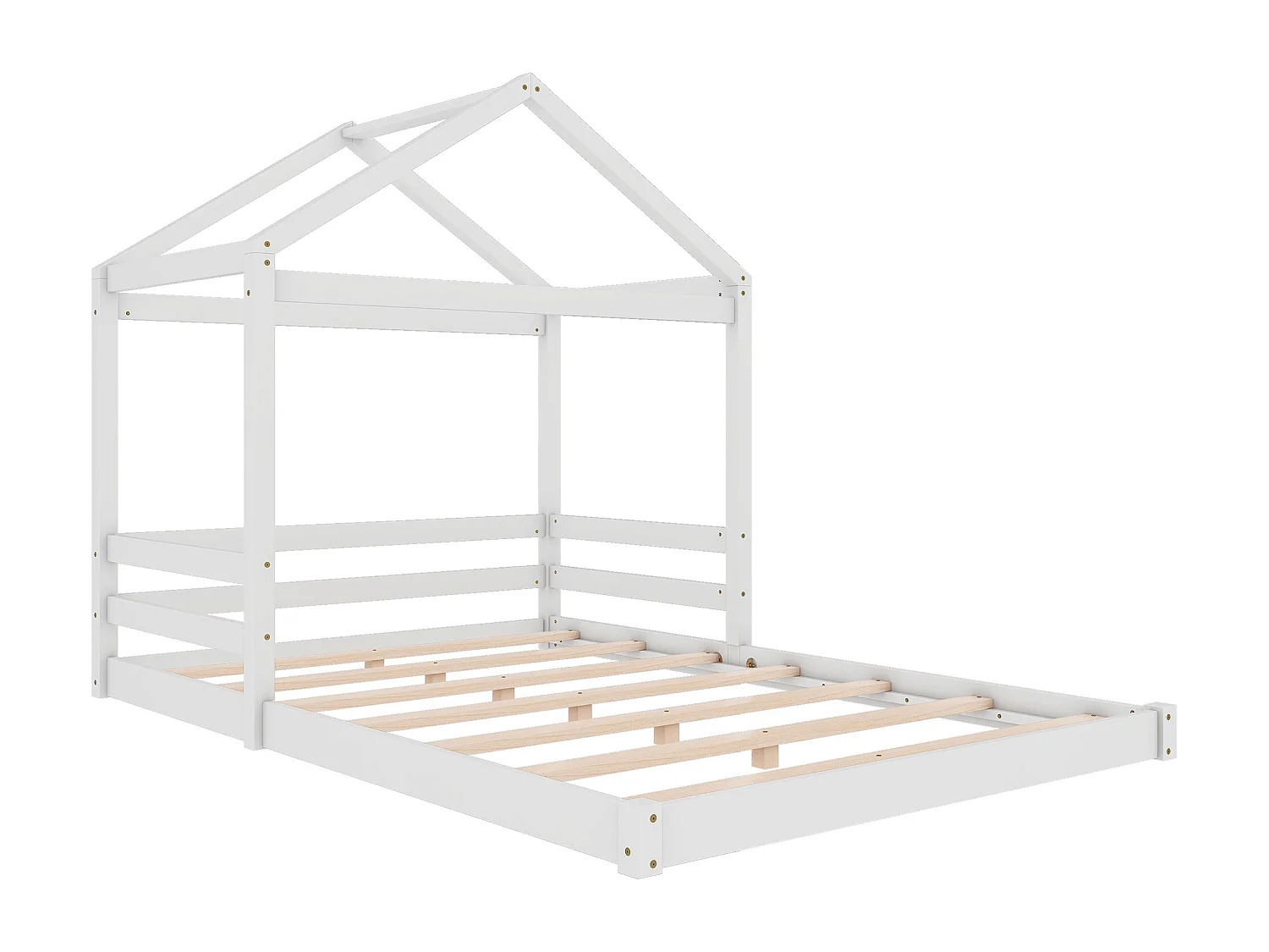 Lit cabane 140x200 cm lit enfant avec sommier à lattes - pin - blanc - sans matelas