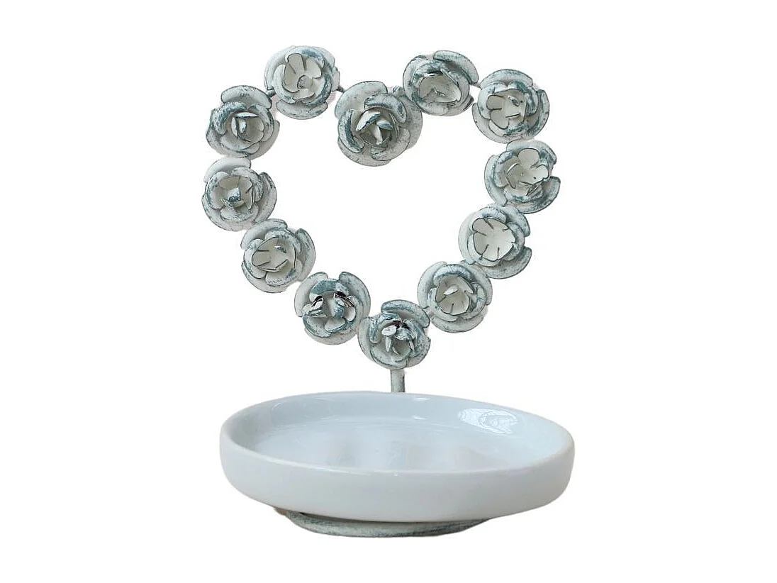 Porte savon en forme de coeur en métal et porcelaine blanche