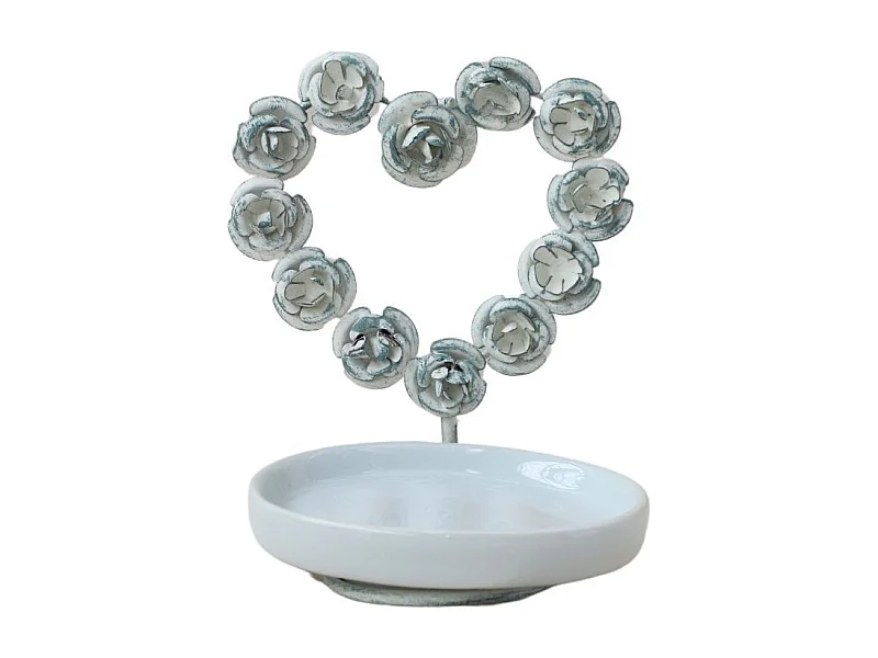 Porte savon en forme de coeur en métal et porcelaine blanche