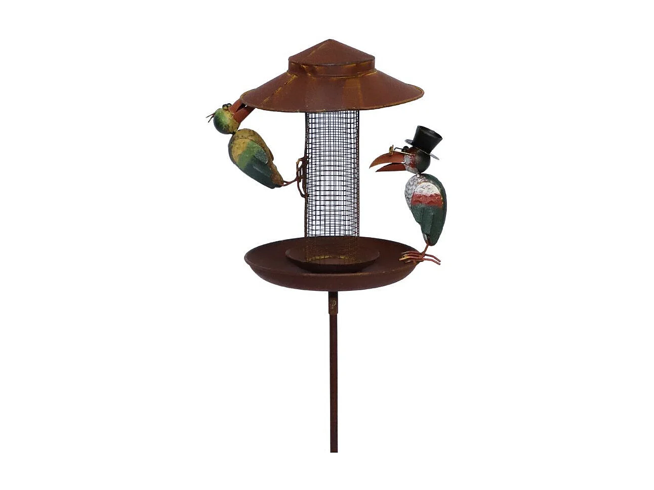 Mangeoire à oiseaux pique jardin abreuvoir fer marron 128cm