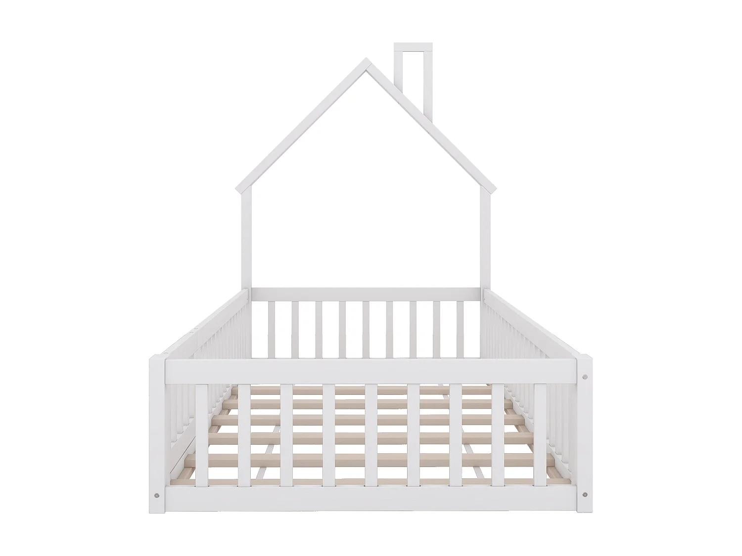 Lit cabane 90x200 cm lit enfant avec barrières de sécurité et sommier à lattes - blanc - sans matelas