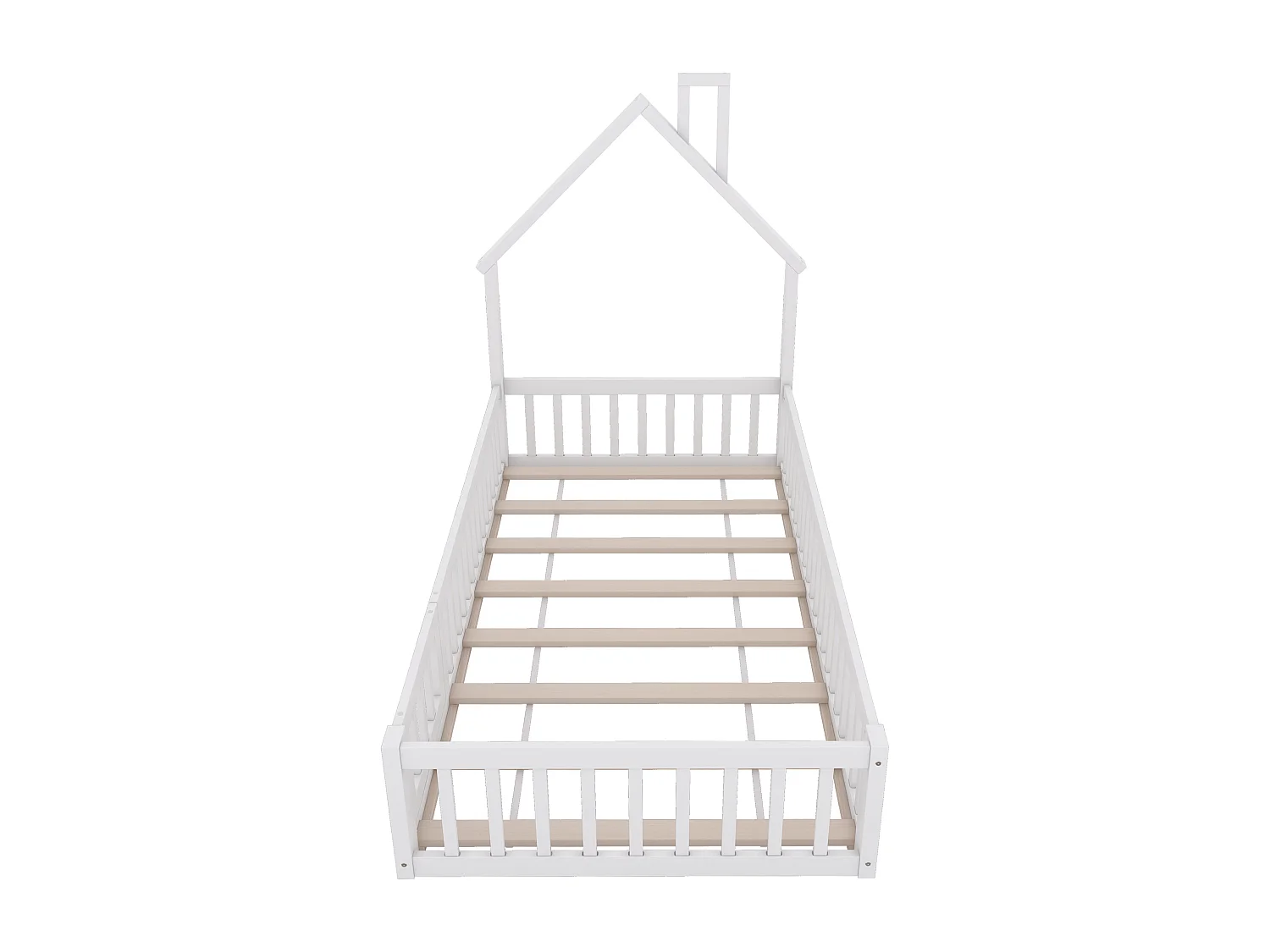 Lit cabane 90x200 cm lit enfant avec barrières de sécurité et sommier à lattes - blanc - sans matelas