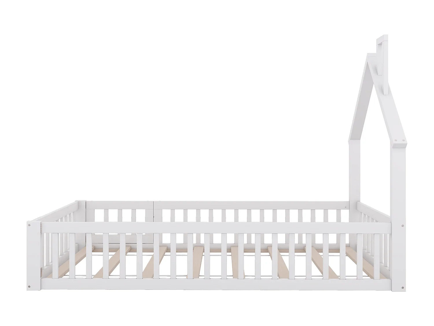 Lit cabane 90x200 cm lit enfant avec barrières de sécurité et sommier à lattes - blanc - sans matelas